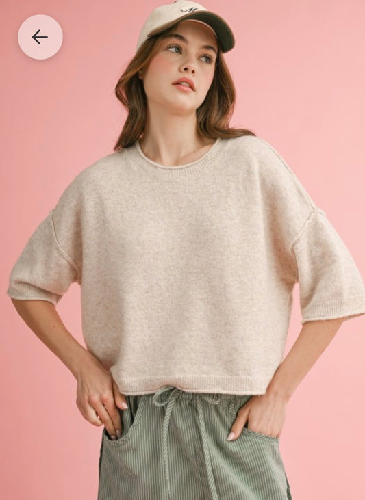 Oatmeal Short Sleeve Sweater