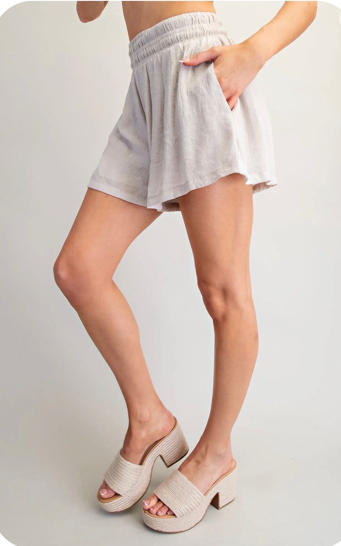 Elastic Waist Linen Shorts