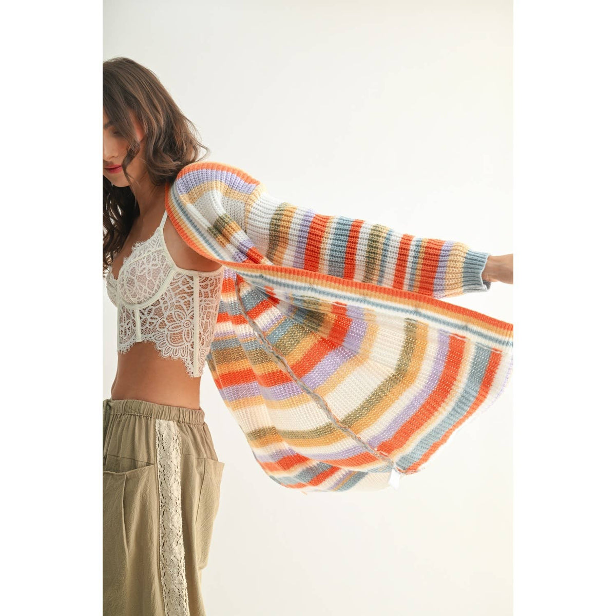 Cross the Rainbow Striped Button-Up Knit Cardigan