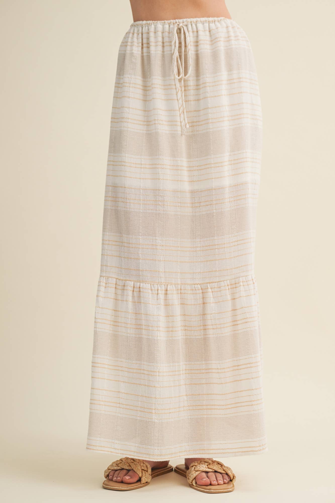 Etched Stripe Tiered Maxi Skirt