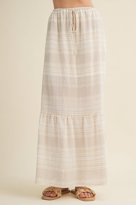 Etched Stripe Tiered Maxi Skirt