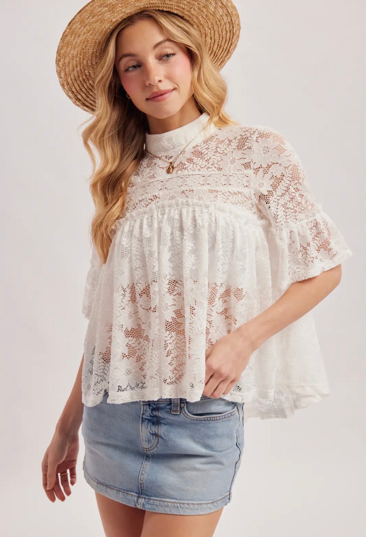 Mock Neck Lace Top
