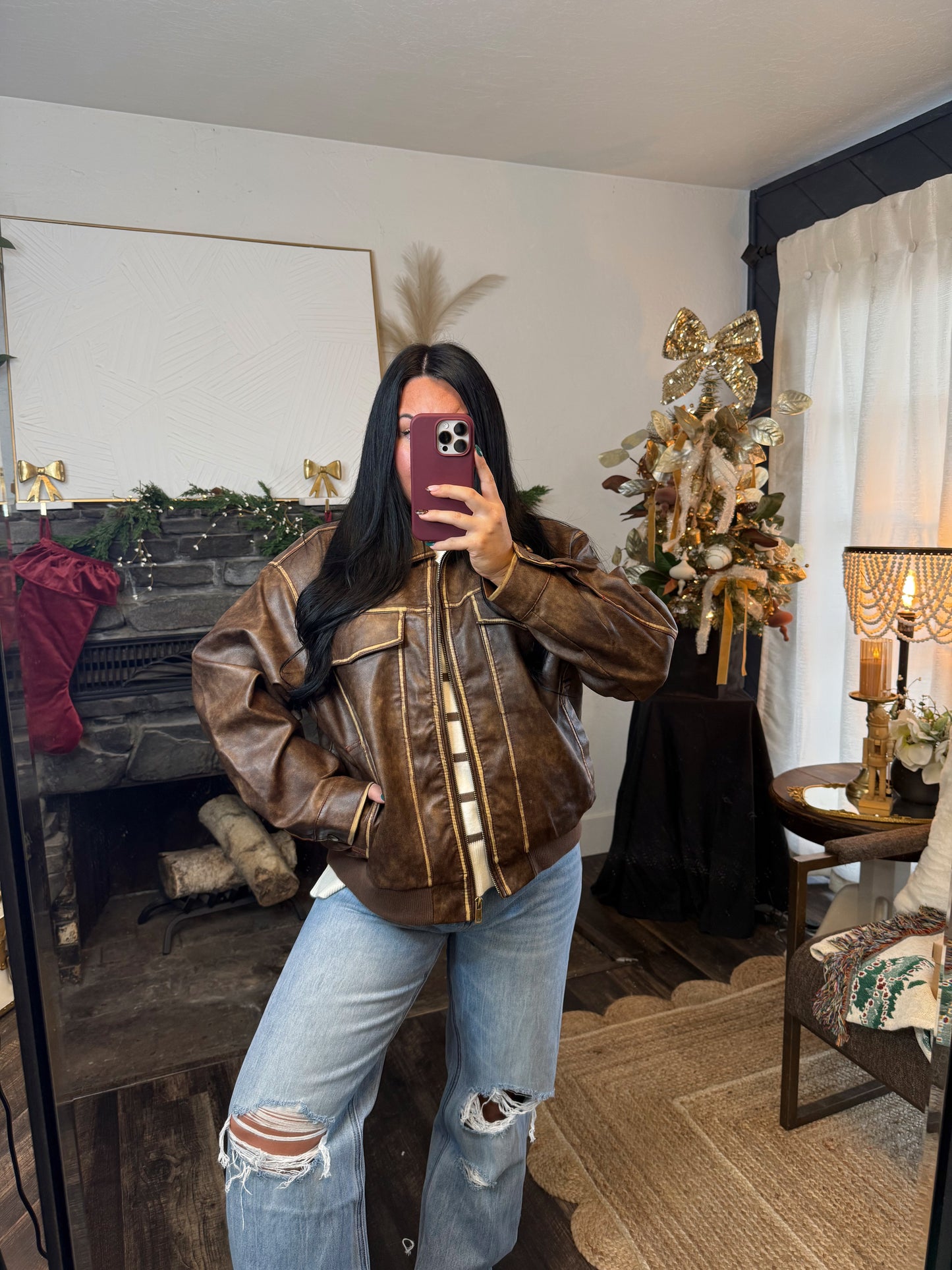 Leather Oversized Bomber Jacket