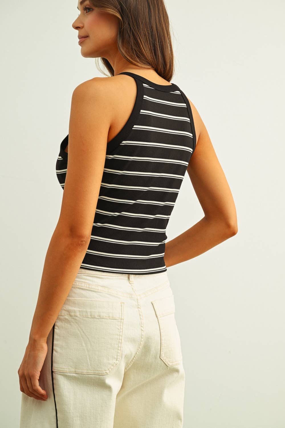 HIGH NECK STRIPE BRA PADDED TANK TOP