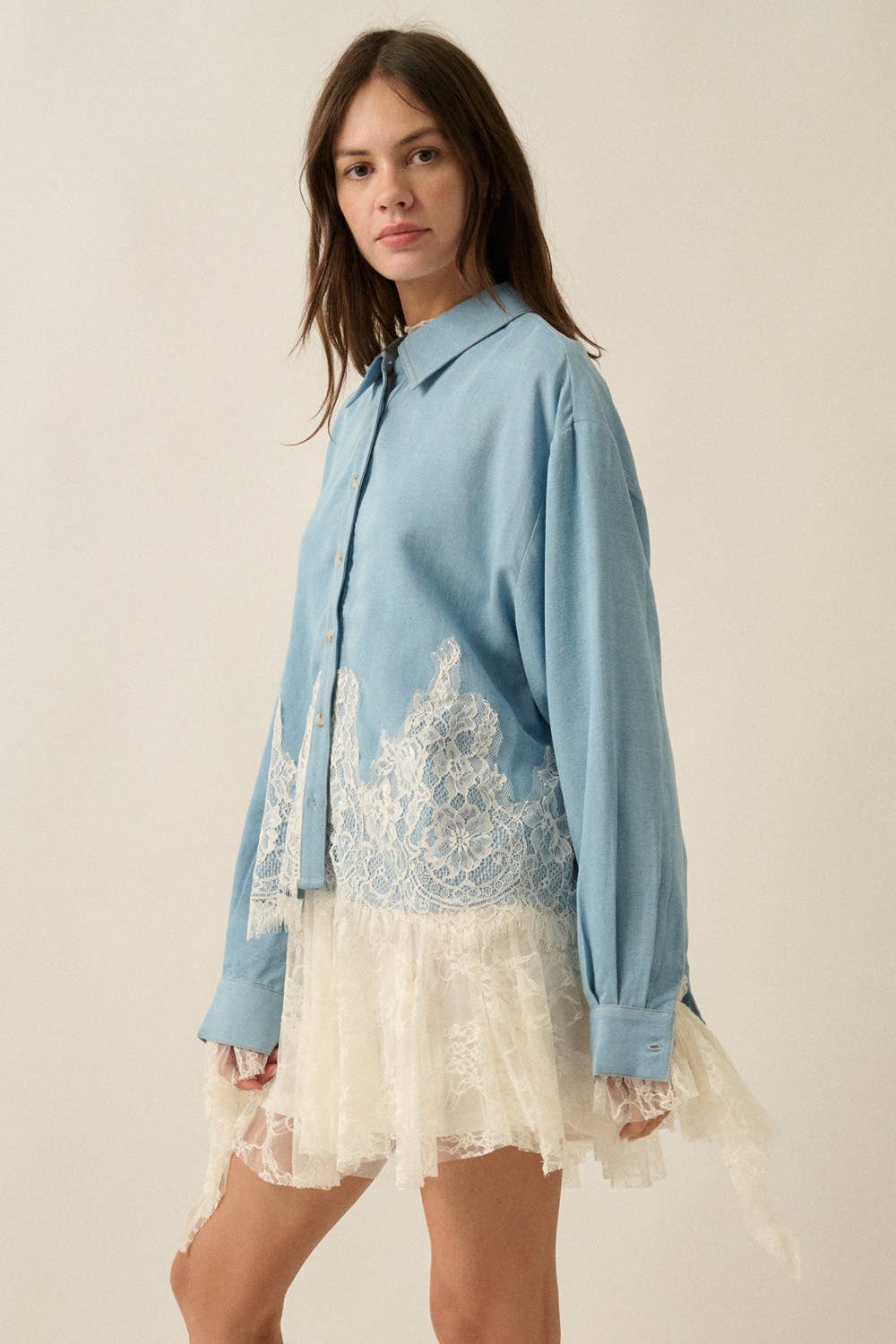 Tencel Denim Lace Button-Up Shirt