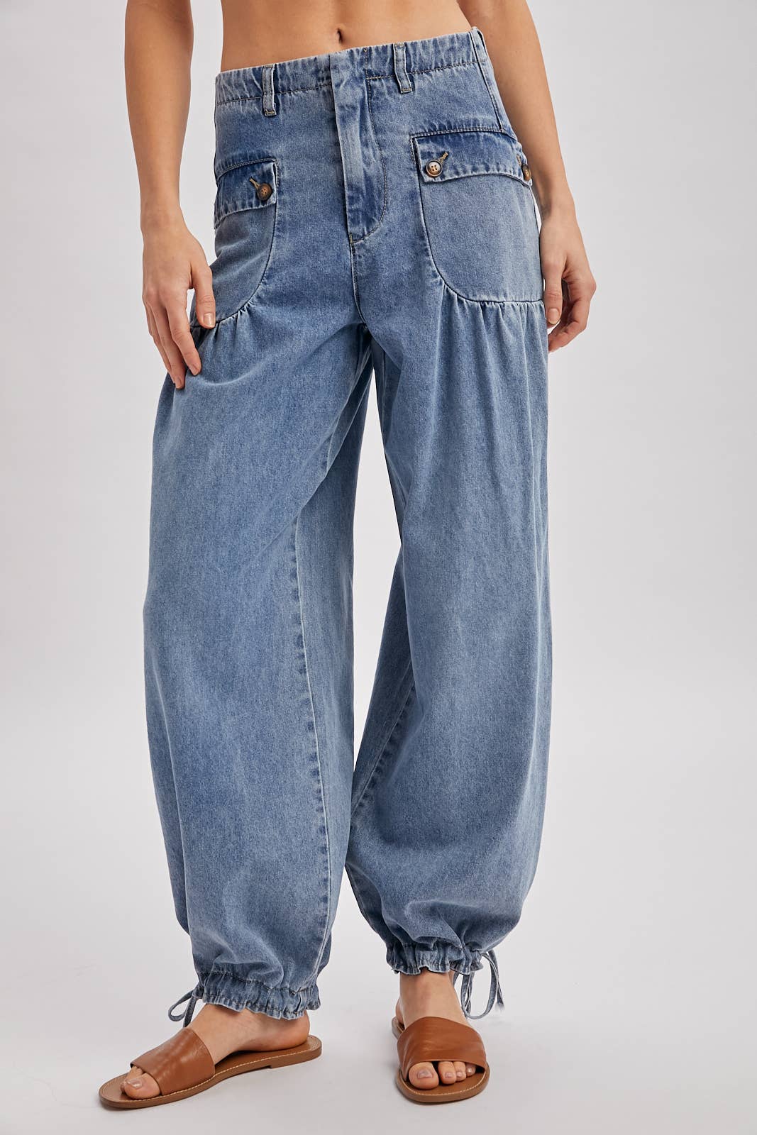 DENIM ANKLE DRAWSTRING BALLOON JEANS