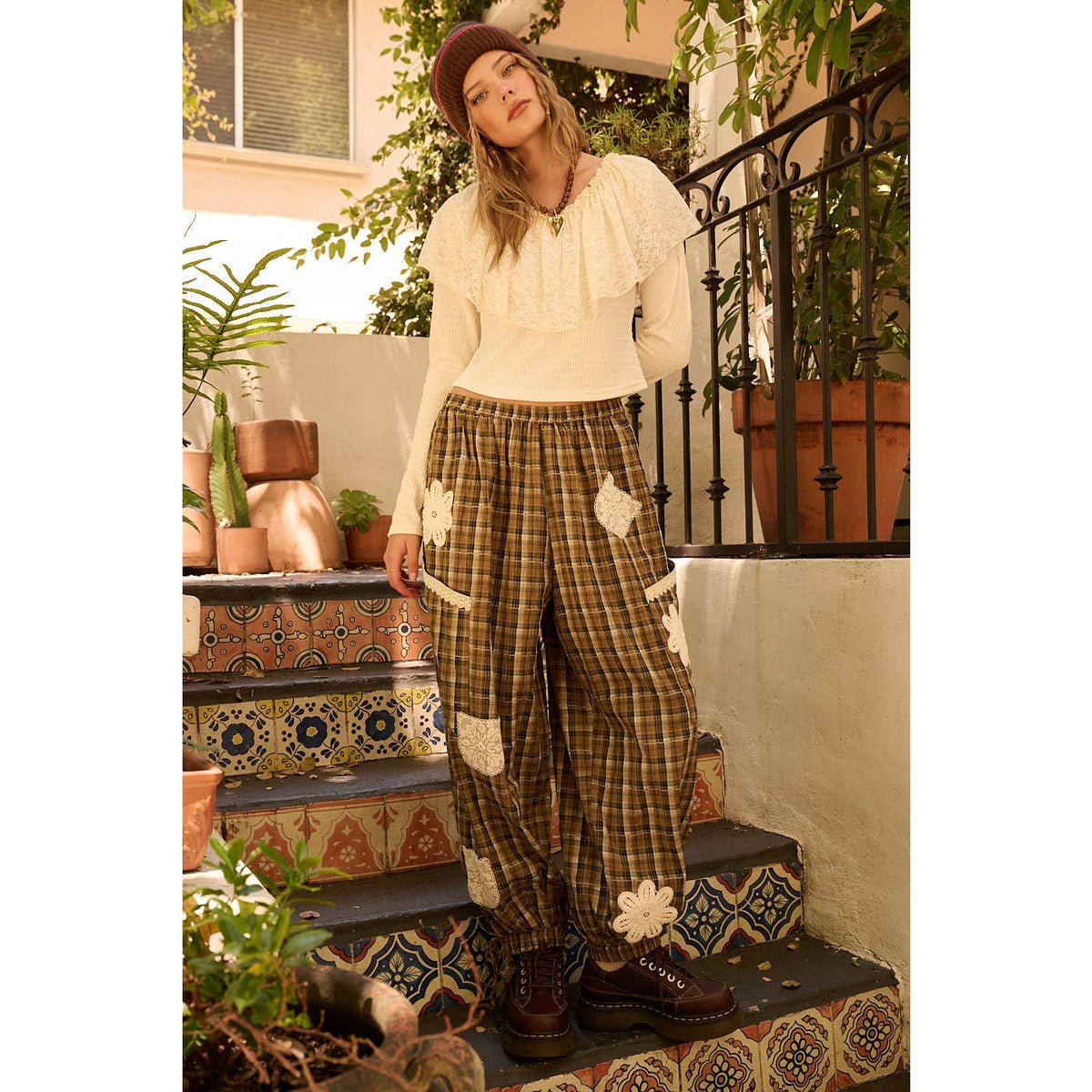 Plaid Patched Balloon Pants