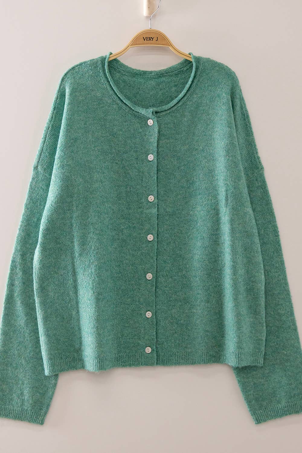 Soft Touch Button Green Cardigan