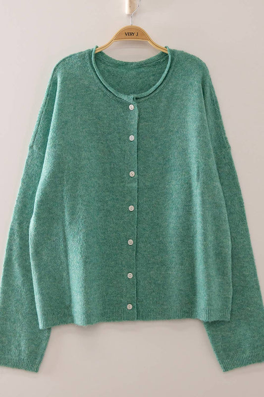 Soft Touch Button Green Cardigan