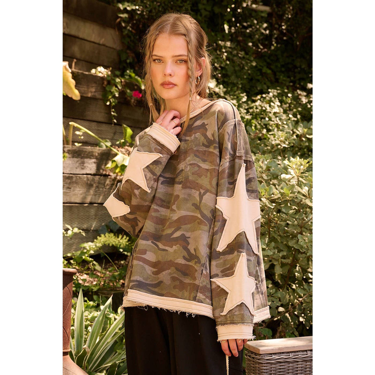 Camo Star Patch Long Sleeve Top