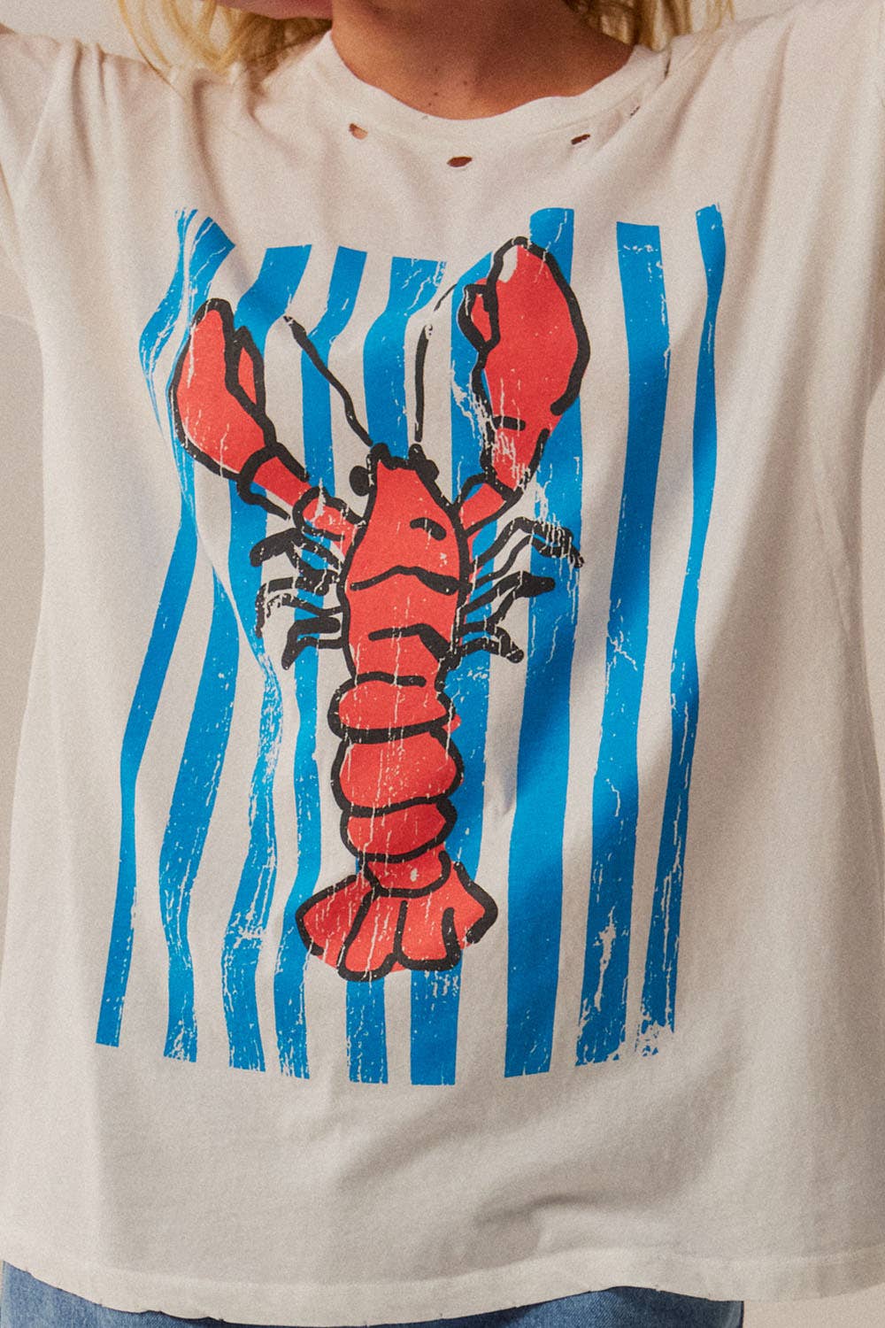 Lobster Garment-Wash Distressed Oversize Graphic Tee