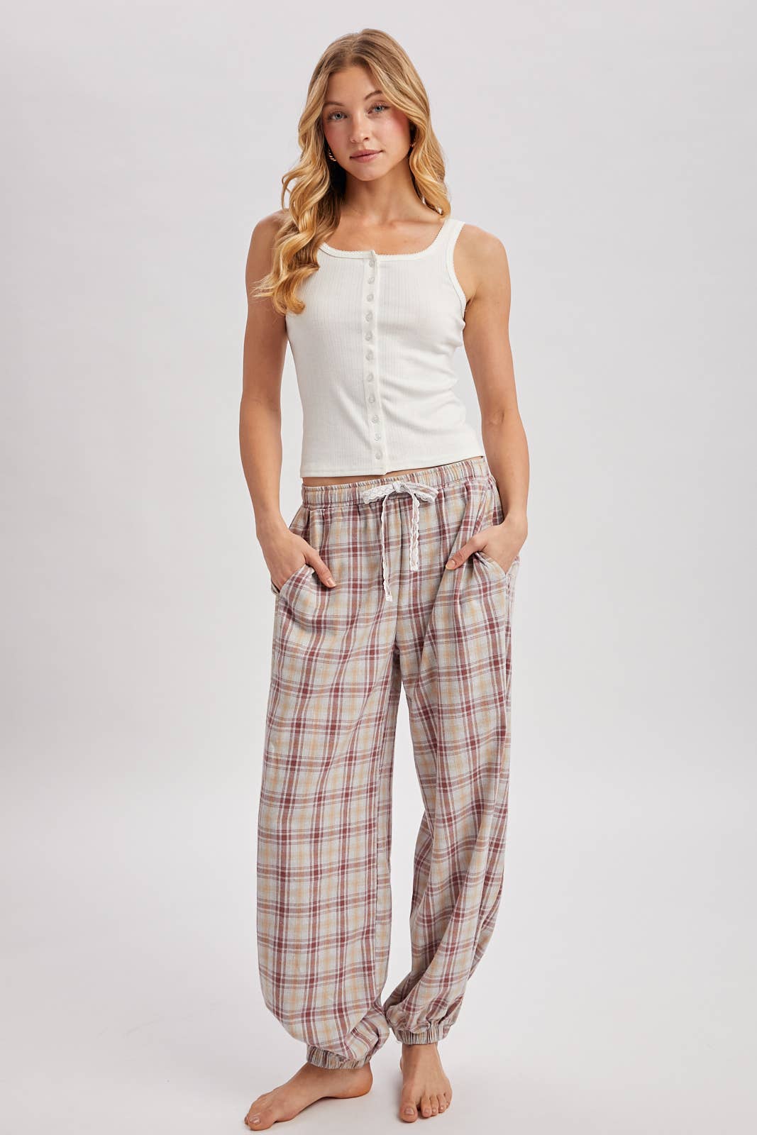 PLAID DRAWSTRING LOUNGE PANTS