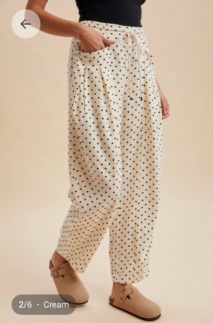 Linen Polka Dot Barrel Pants