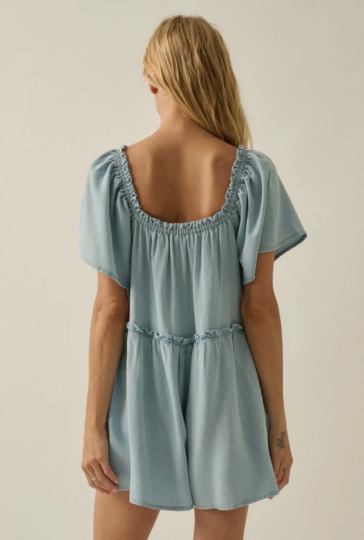 Denim Half Button Flowy Romper
