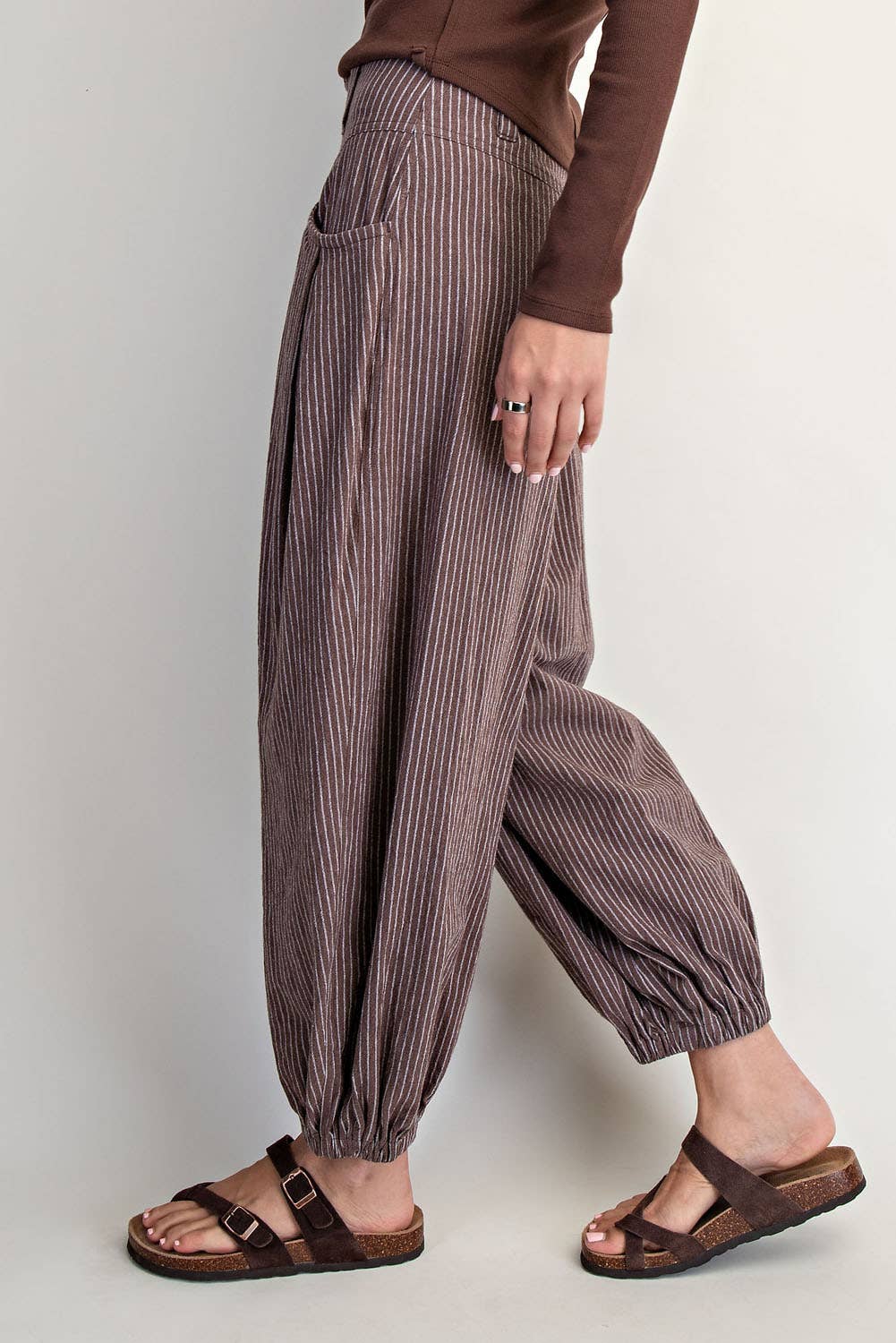 PULL ON STRIPE WIDE LEG PANTS
