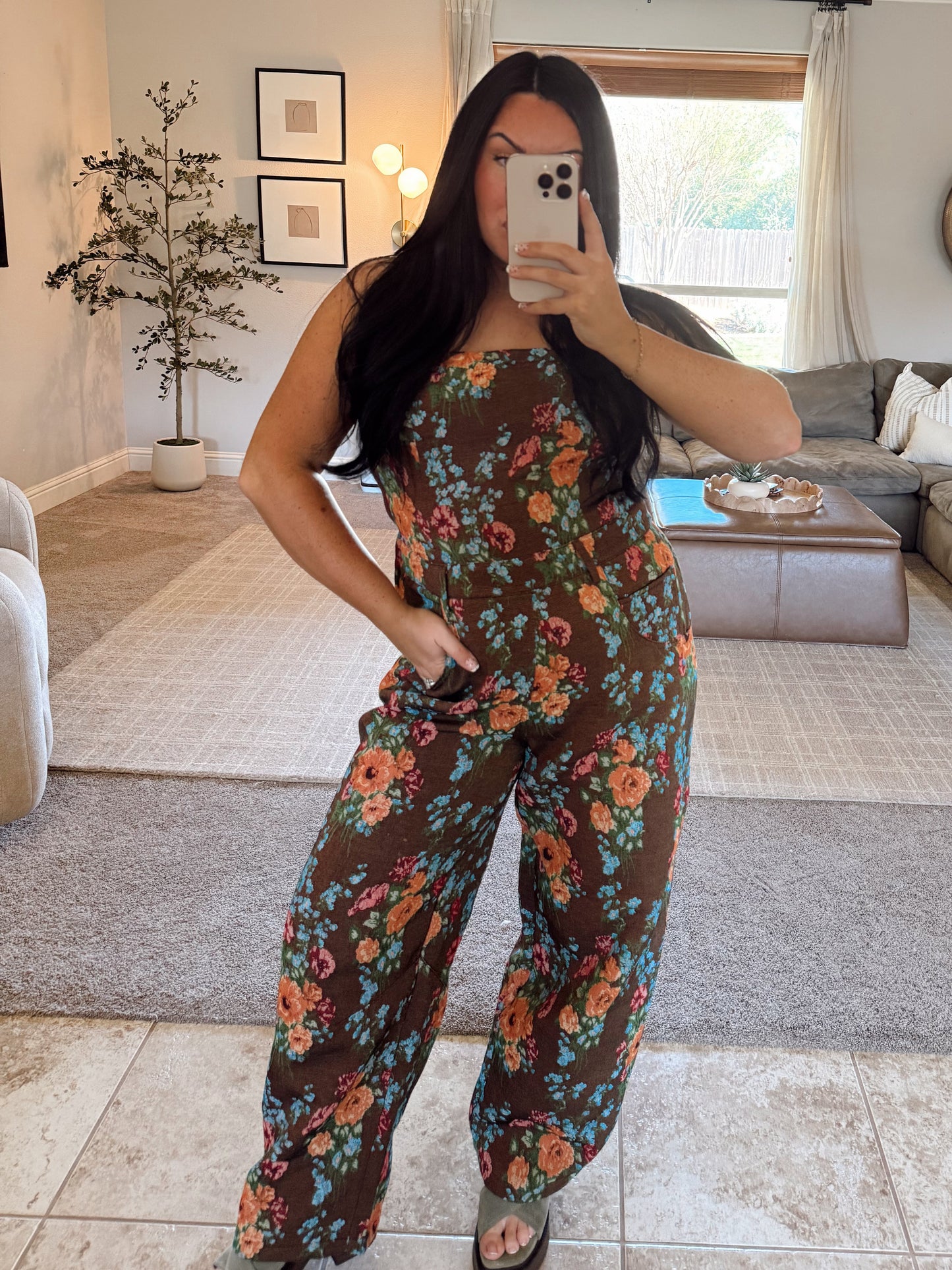 Floral Square Neckline Jumpsuit
