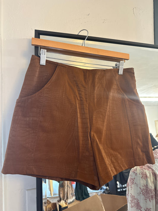 Brown Leather Croc Short