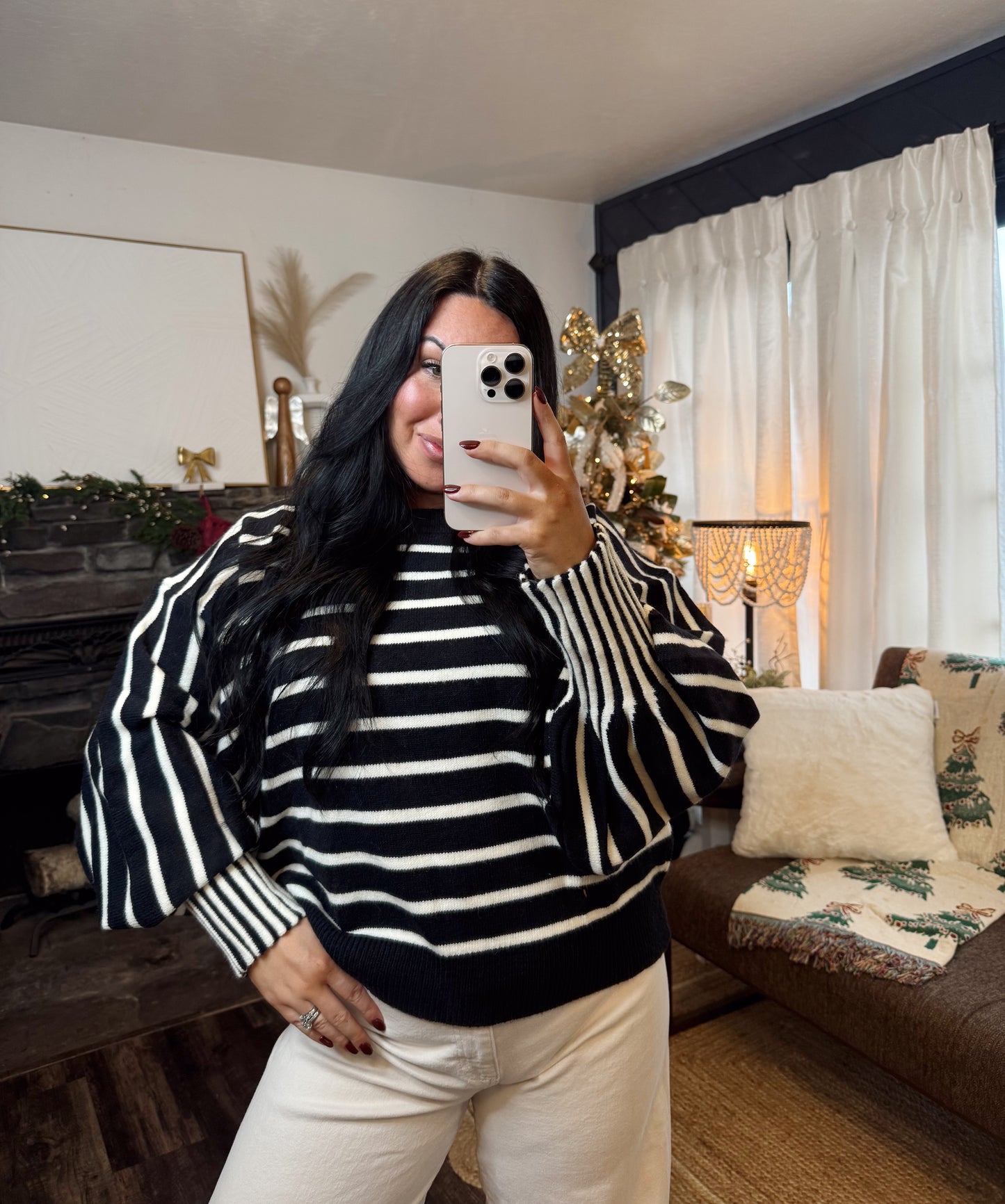 Stripe Puff Sleeve Sweater