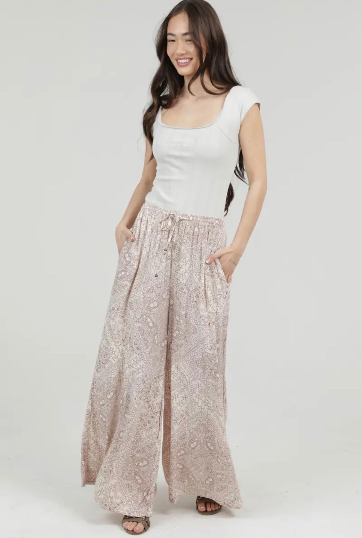 Printed Wide Leg Pants Mocha