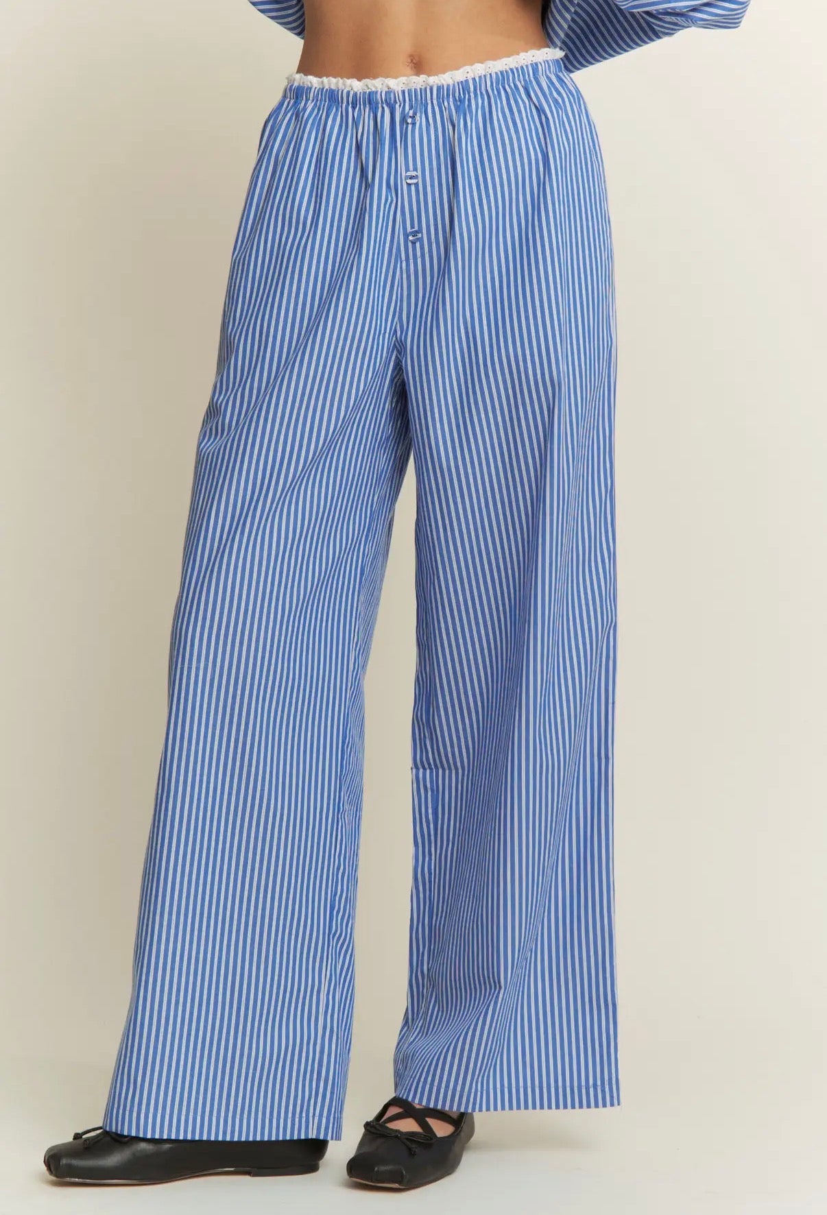 Stripe Wide Leg Lace Trim Pants