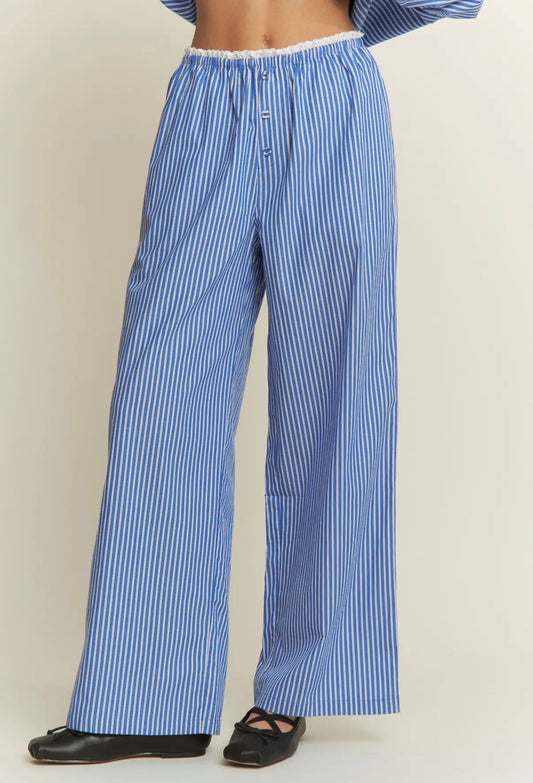 Stripe Wide Leg Lace Trim Pants