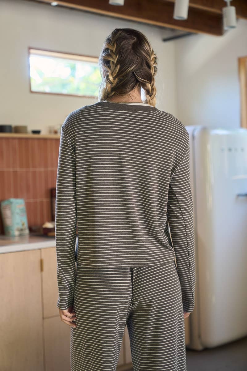 Soft Knit Stripe Lounge Cardigan