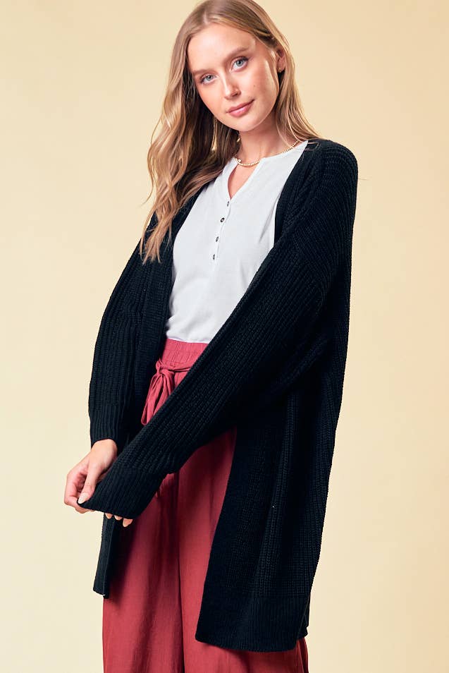KNIT OPEN FRONT BLACK CARDIGAN