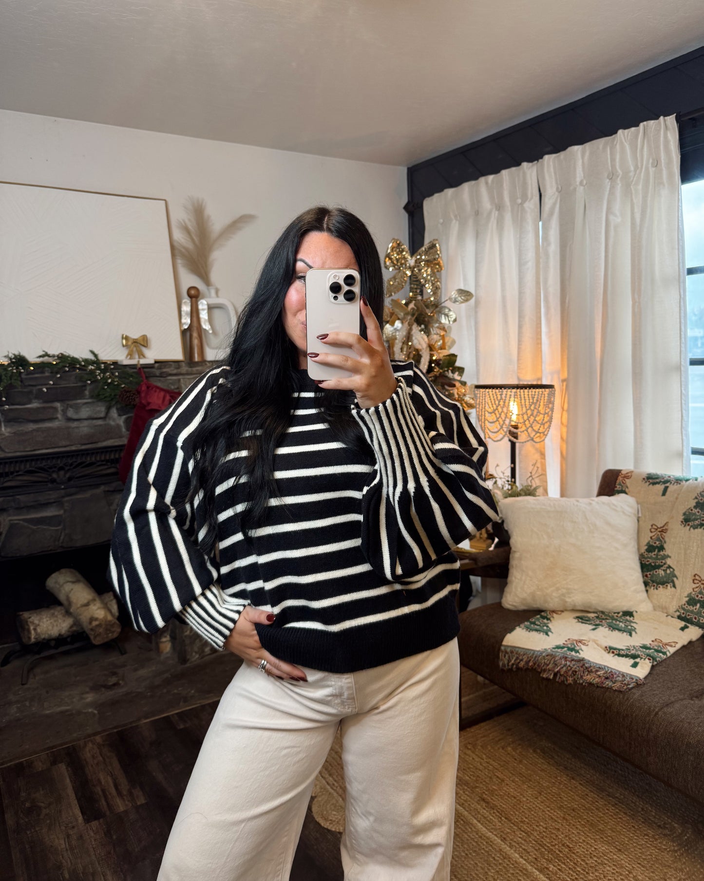 Stripe Puff Sleeve Sweater