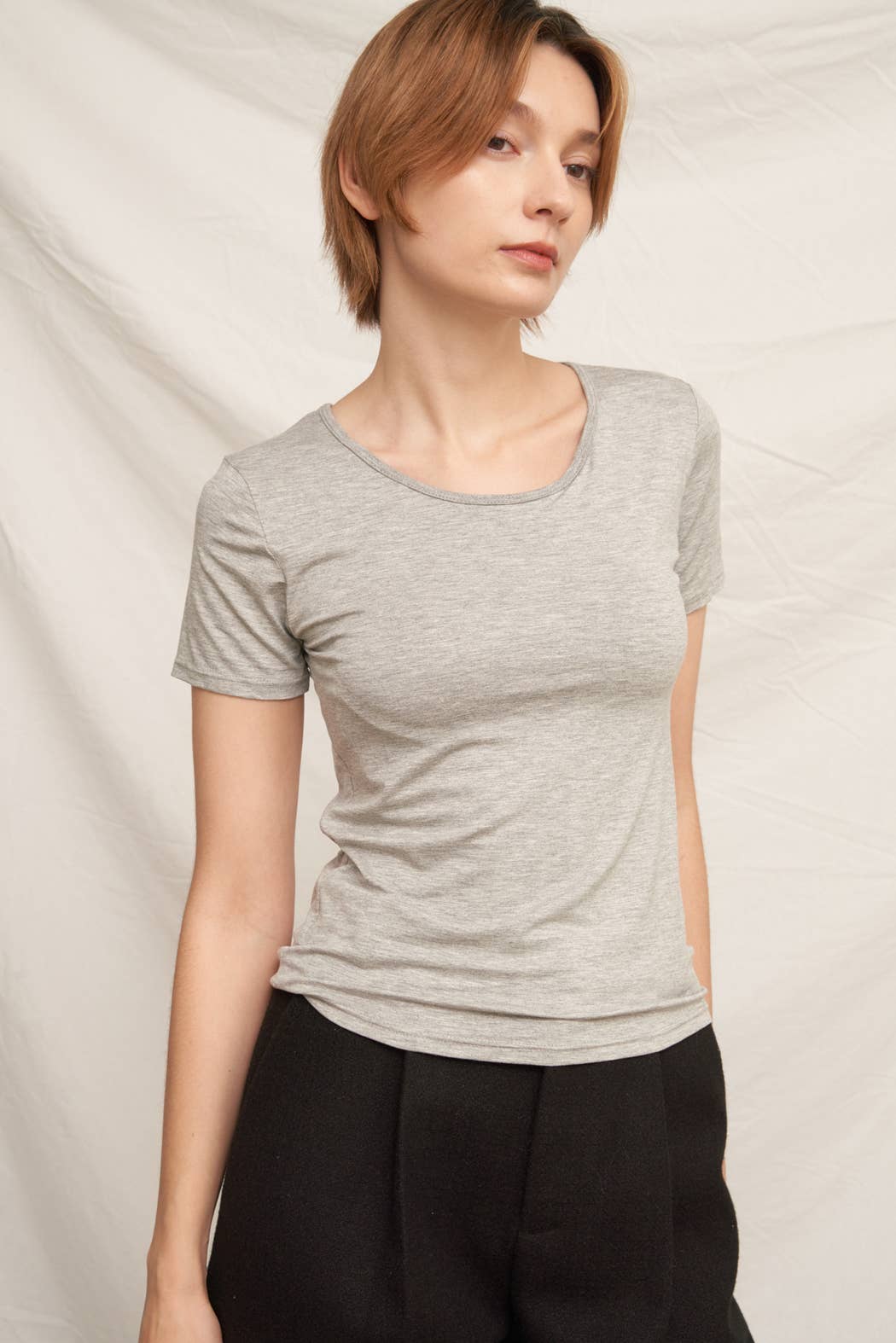 Short Sleeve Scoop Neck Padded Top