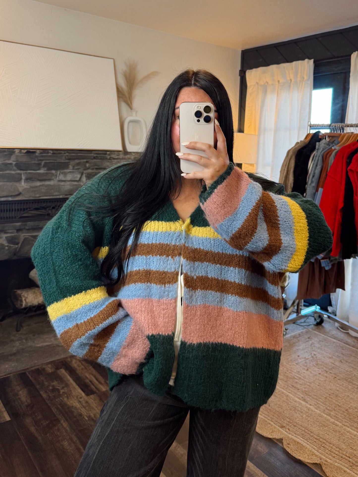 Multi Striped Oversized Puff
Sleeve Cardigan