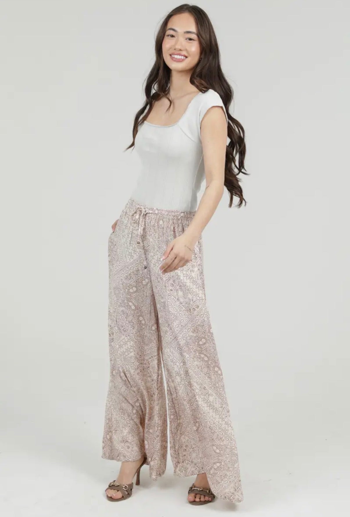 Printed Wide Leg Pants Mocha