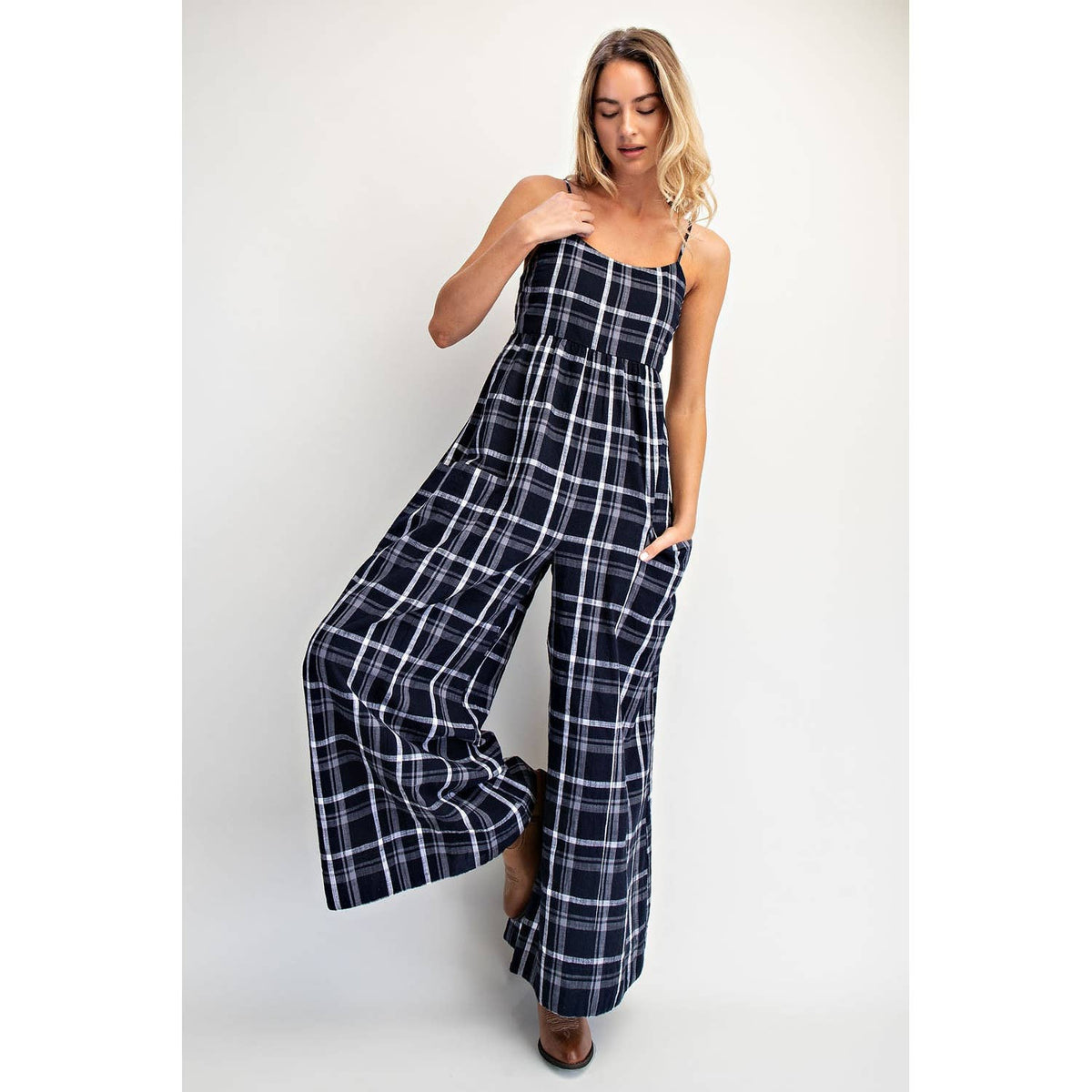 CHECKER PLAID CAMI JUMPSUIT