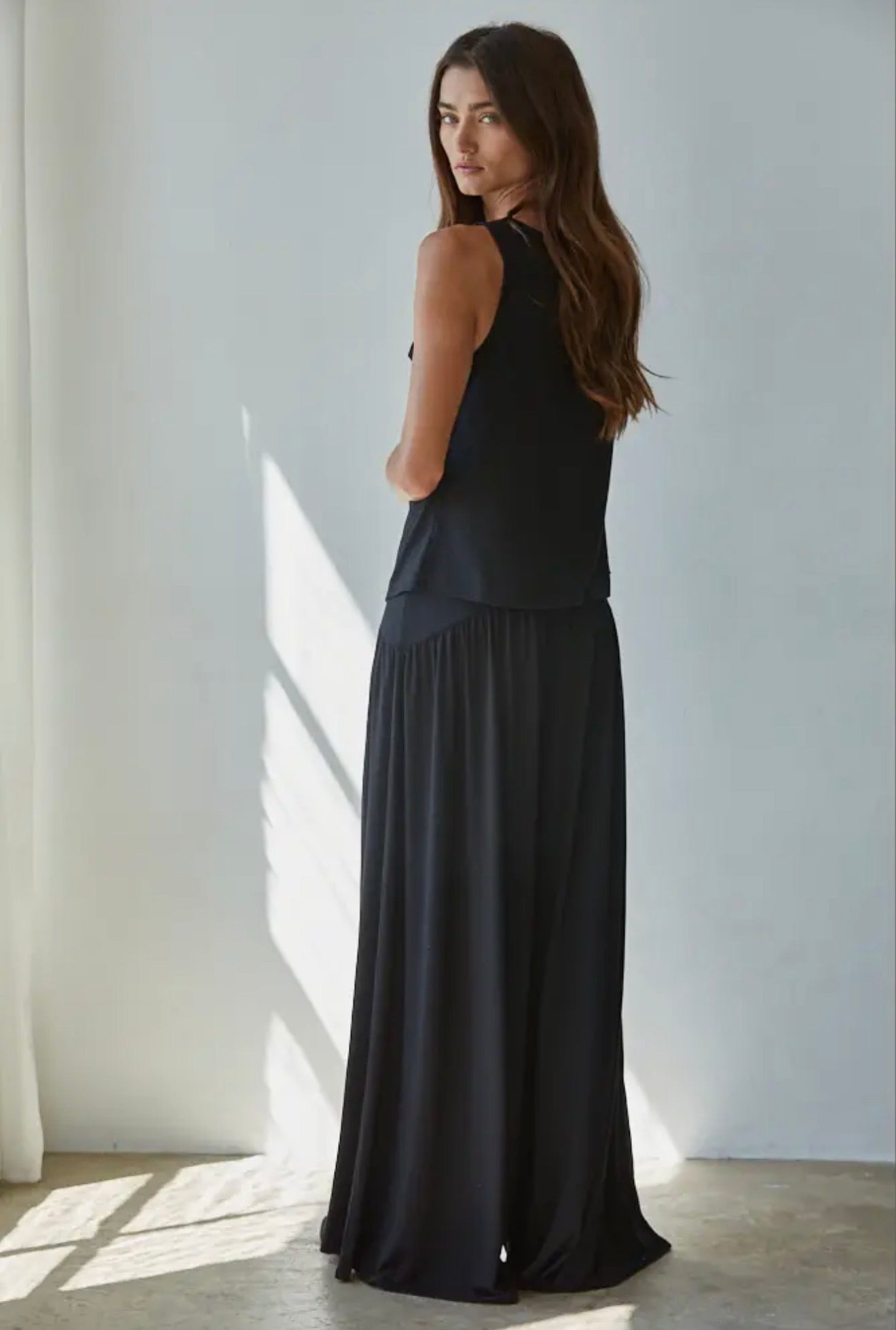 Black Flowy Straight Leg Pant