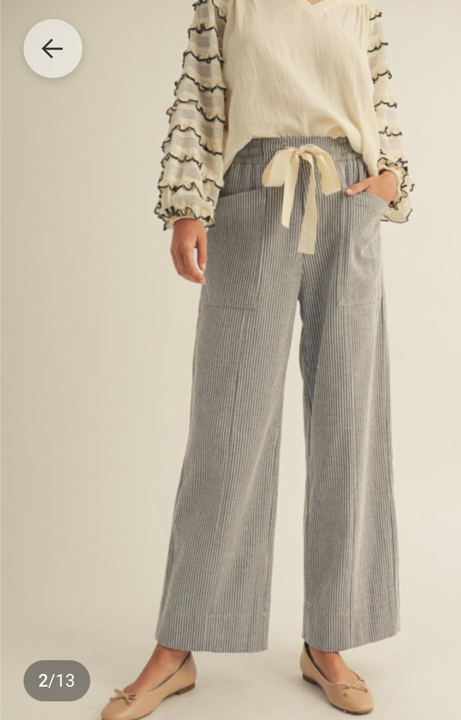 Striped Tie Waist Elastic Pants
