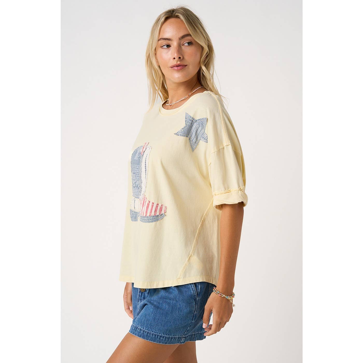 COWBOY BOOT PATCHWORK SHORT SLEEVE TOP