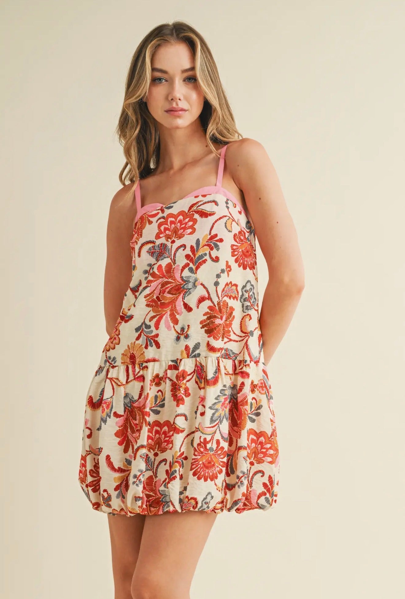 Floral Print Bubble Hem Mini Dress