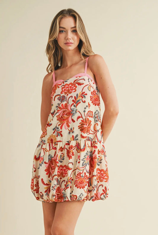 Floral Print Bubble Hem Mini Dress