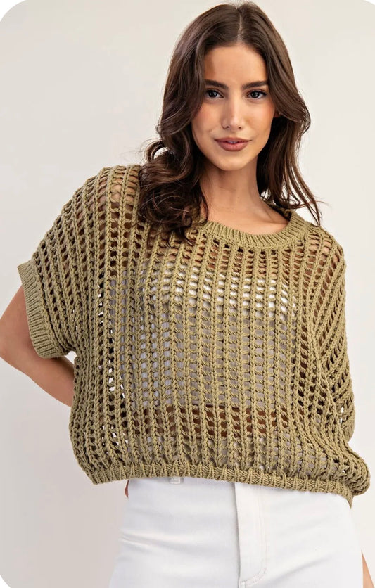 Crochet Knit Short Sleeve Top