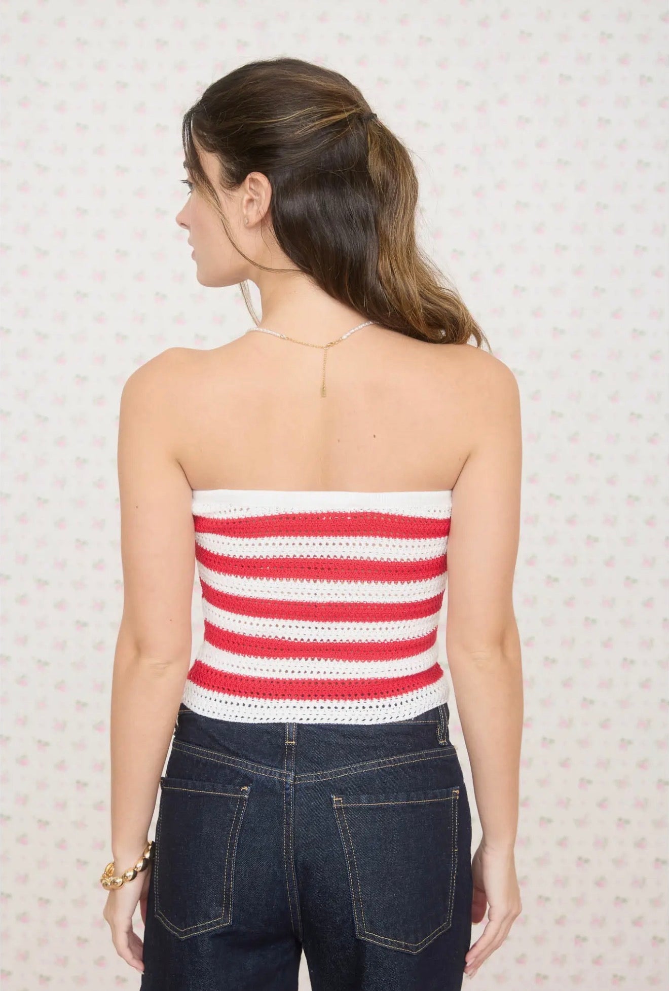 Red Stripe Crochet Tube Top