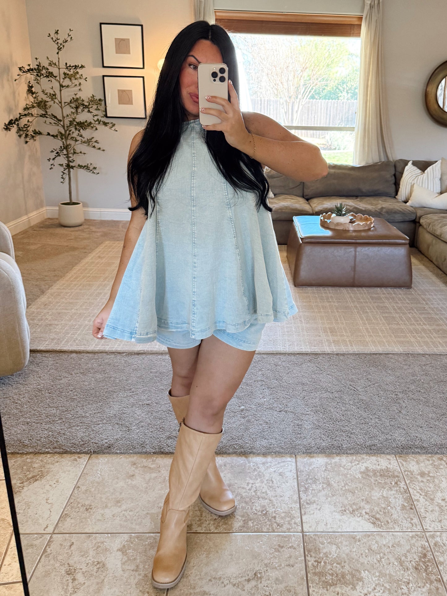 Denim Top & Shorts Set