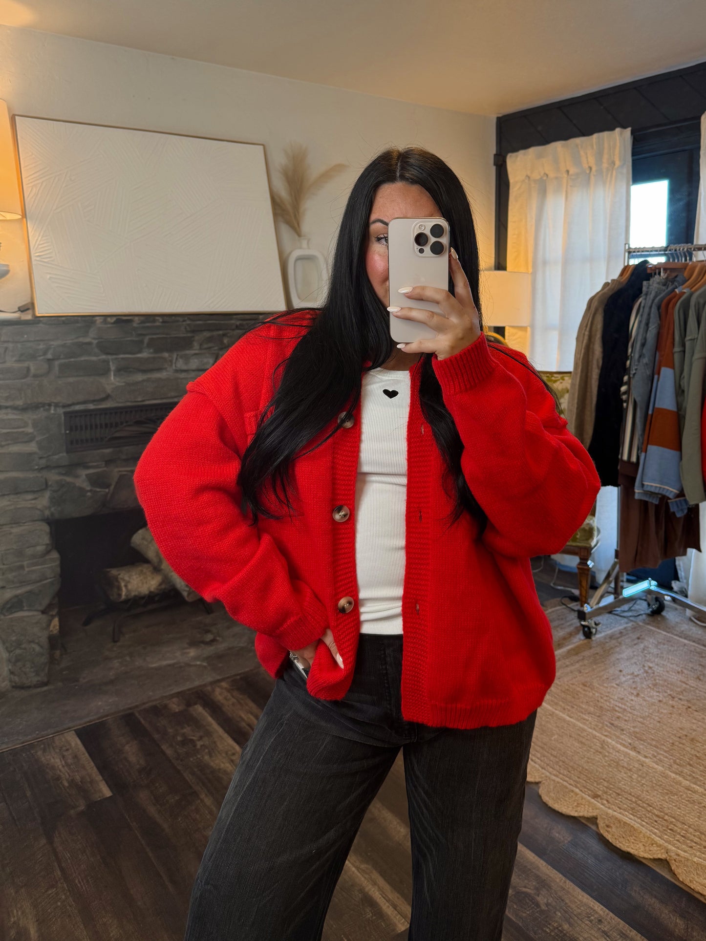 Red Sweater Knit Cardigan