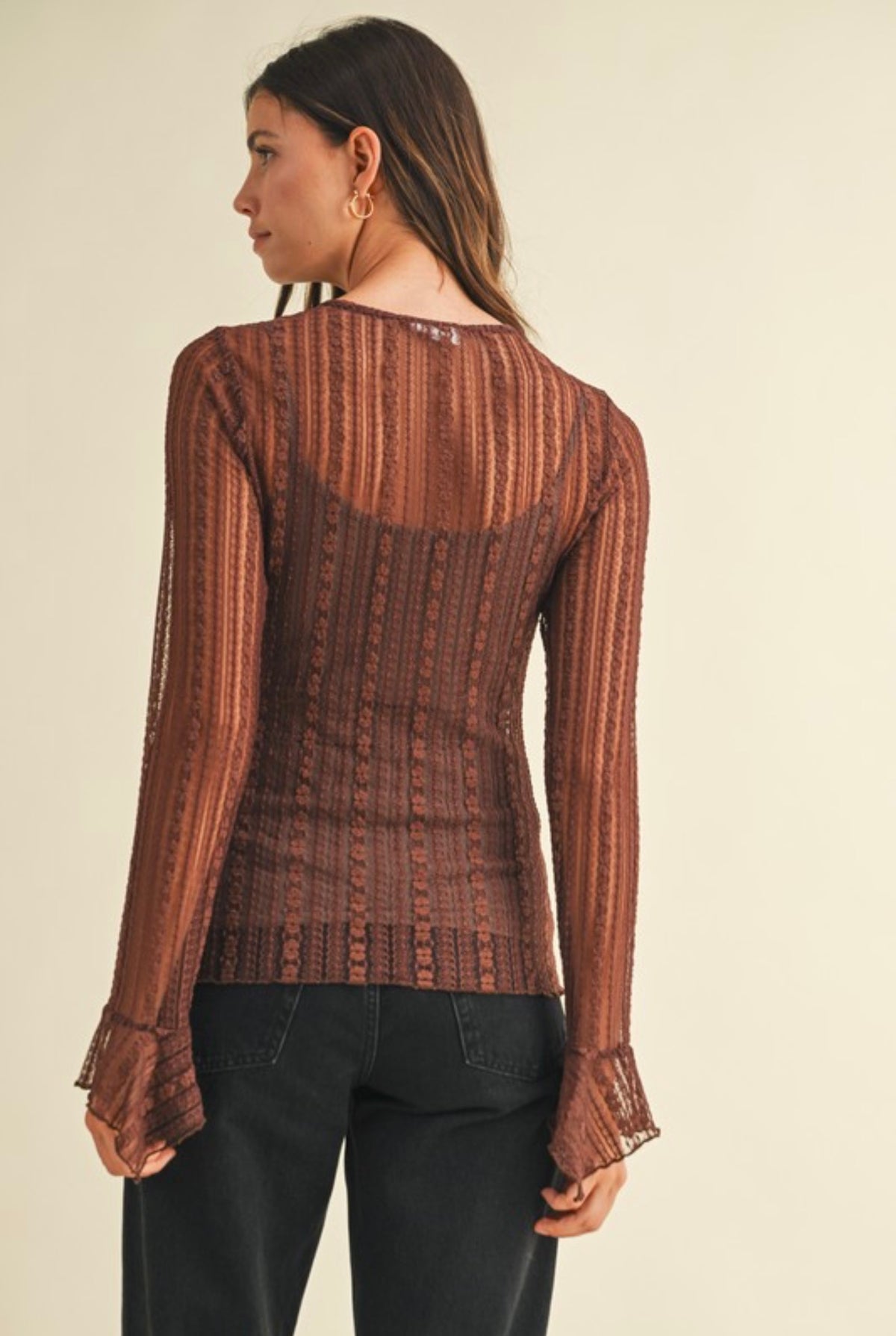 Stretch Lace Mocha Henley Long Sleeve