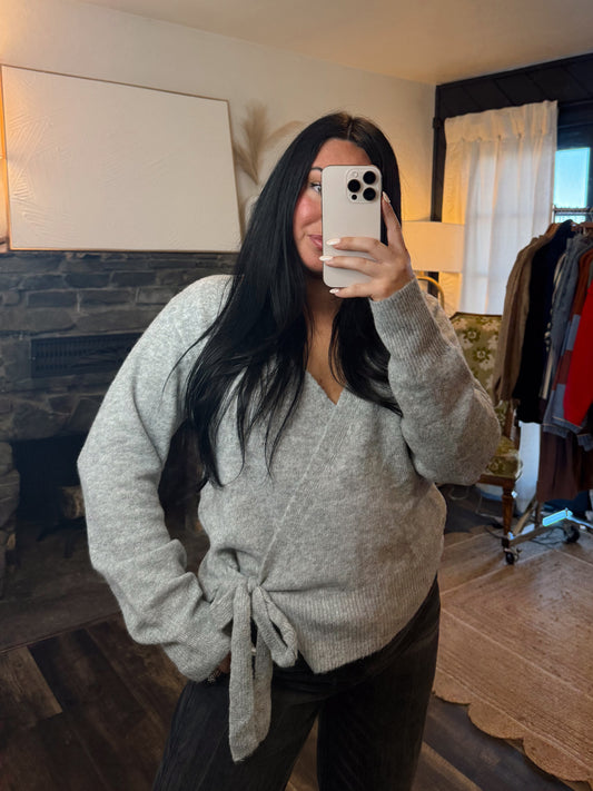 Grey Soft Knit Wrap Sweater