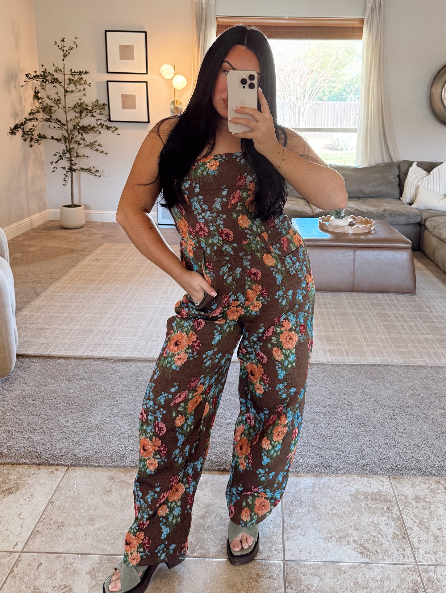 Floral Square Neckline Jumpsuit