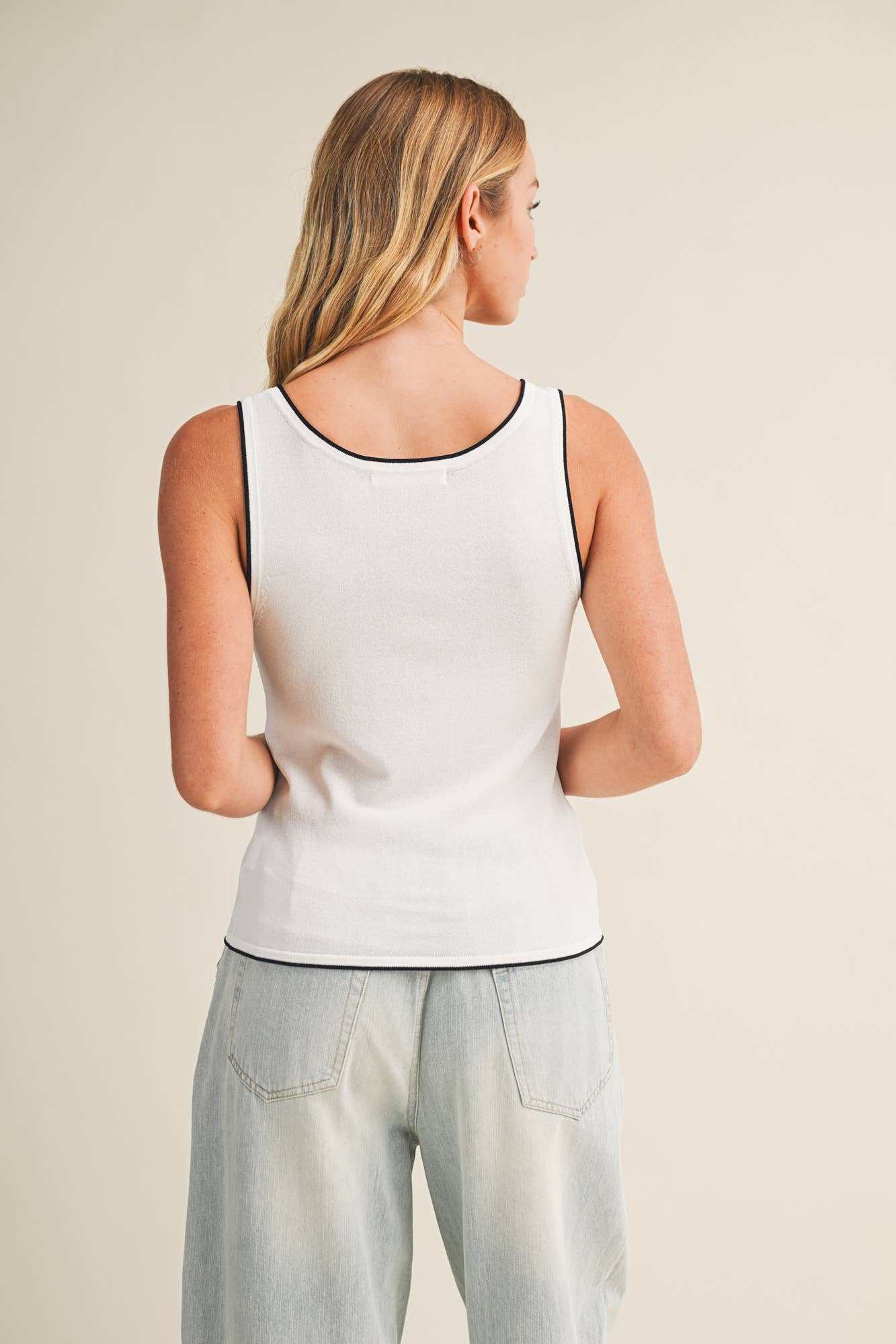 Contrast Piped Ribbed Knit Tank