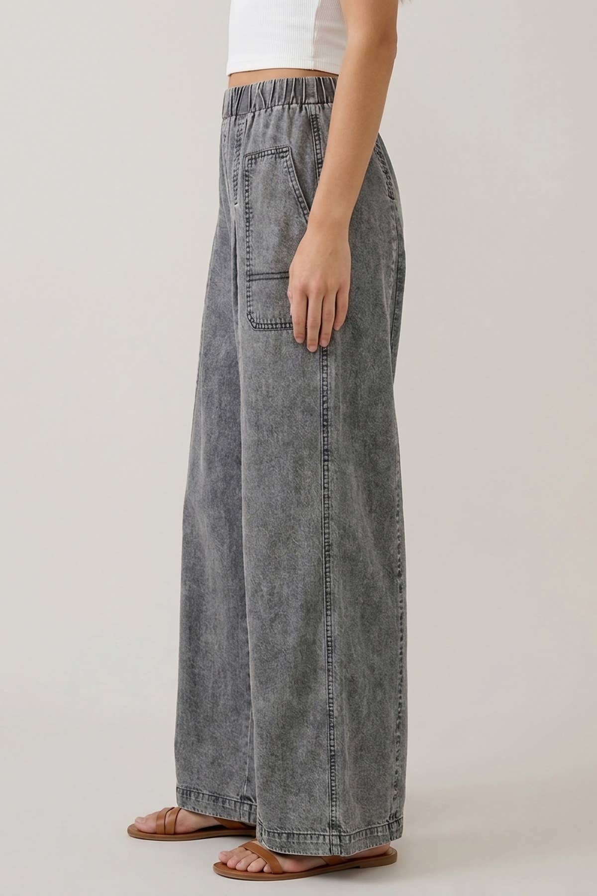 Gray Wash Wide Leg Pants