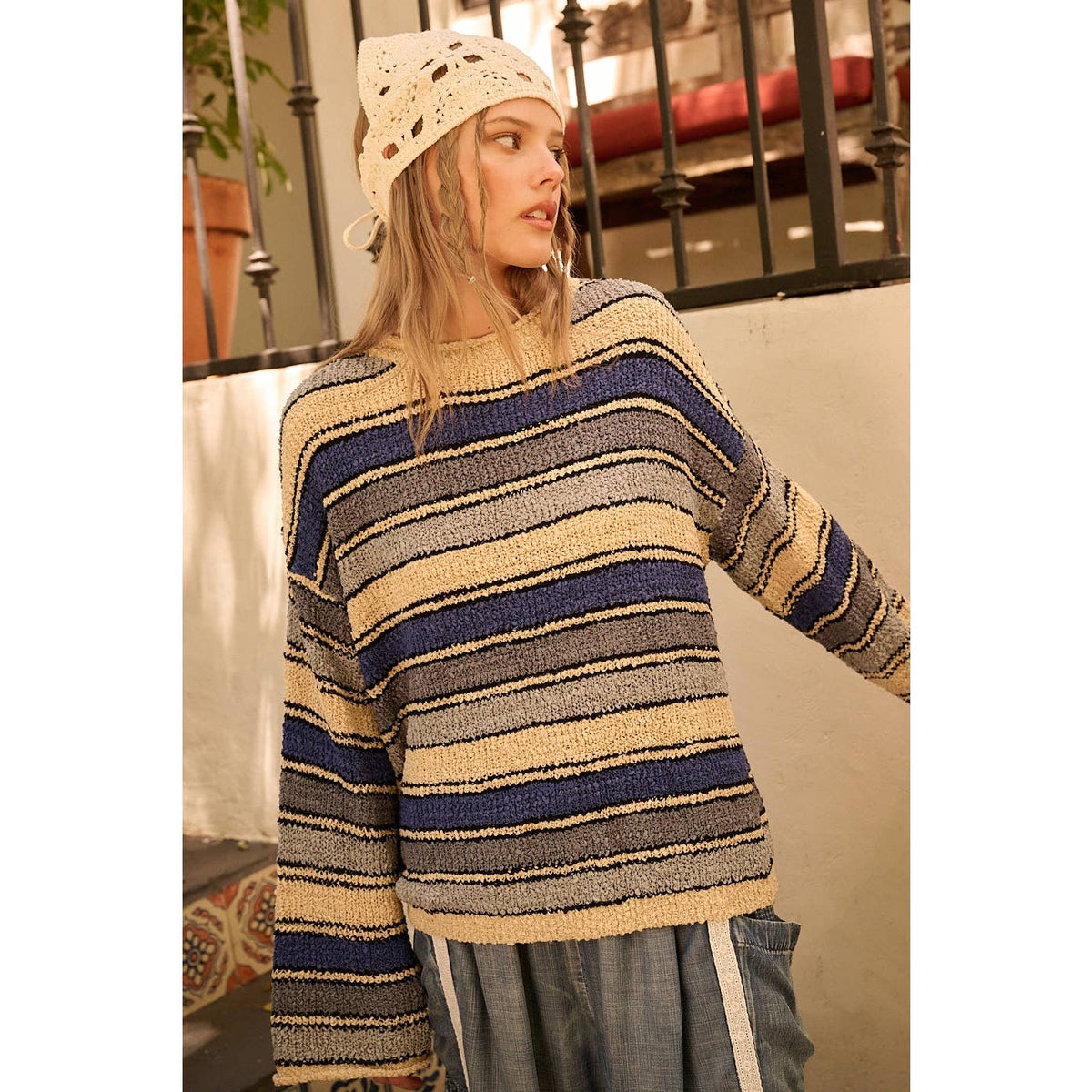Contrast Stripe Loose Knit Sweater