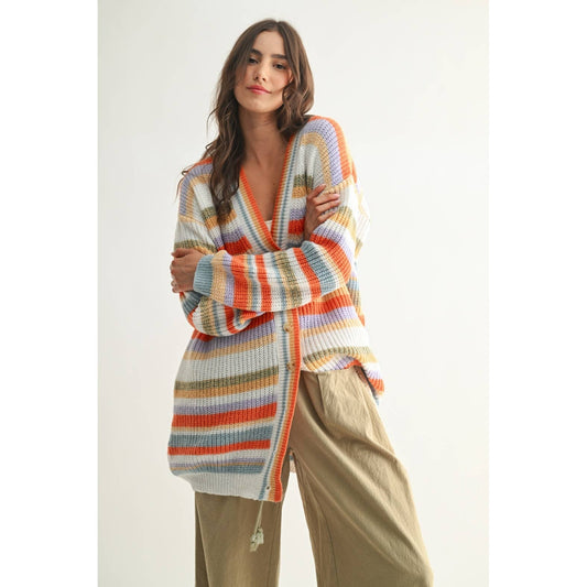 Cross the Rainbow Striped Button-Up Knit Cardigan