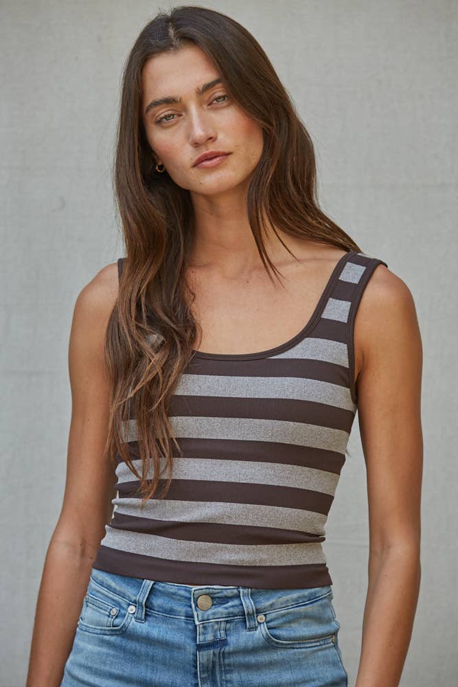 Knit Striped Seamless Padded Tank Top