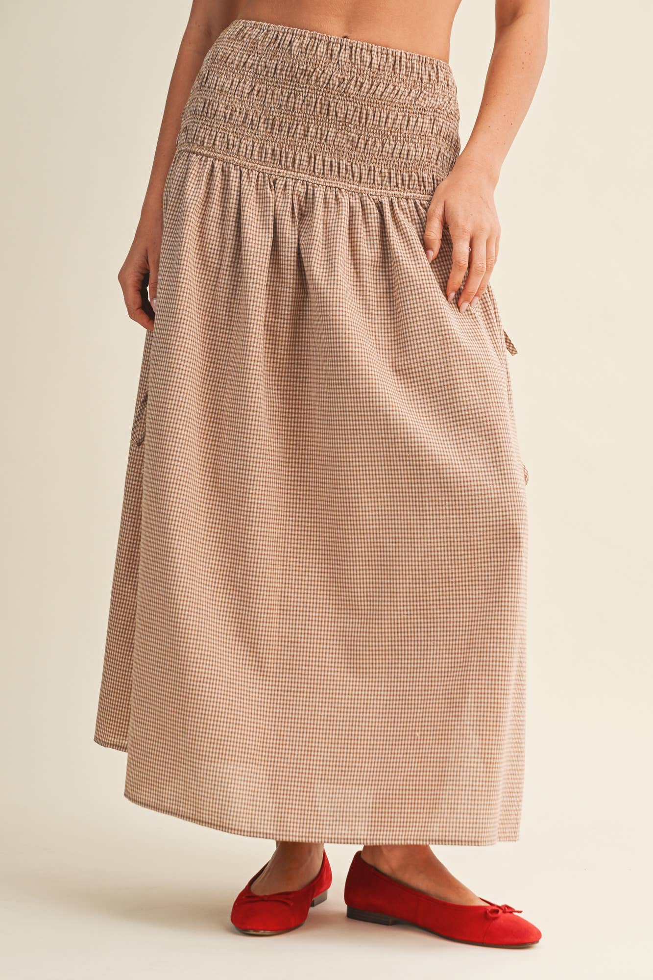 Shirred Waist Adjustable Side-Tie Skirt